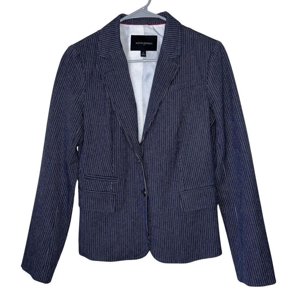 Banana Republic Navy Blue Pinstriped Lined Power Blazer Size 6